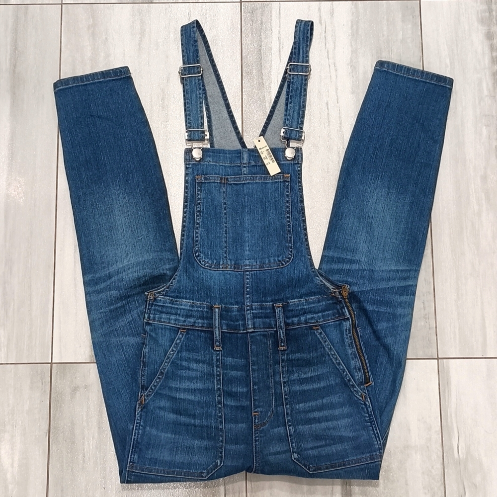 Madewell Stretchy Denim Overalls w/Side Zipper Size Small